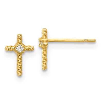Madi K Polished CZ Cross Post Earrings 14k Gold GK1167, MPN: GK1167,