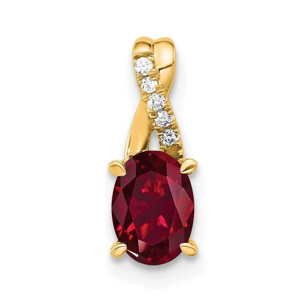 Oval Created Ruby Diamond Pendant 14k Gold PM4235-CRU-003-4YA, MPN: PM4235-CRU-003-4YA,