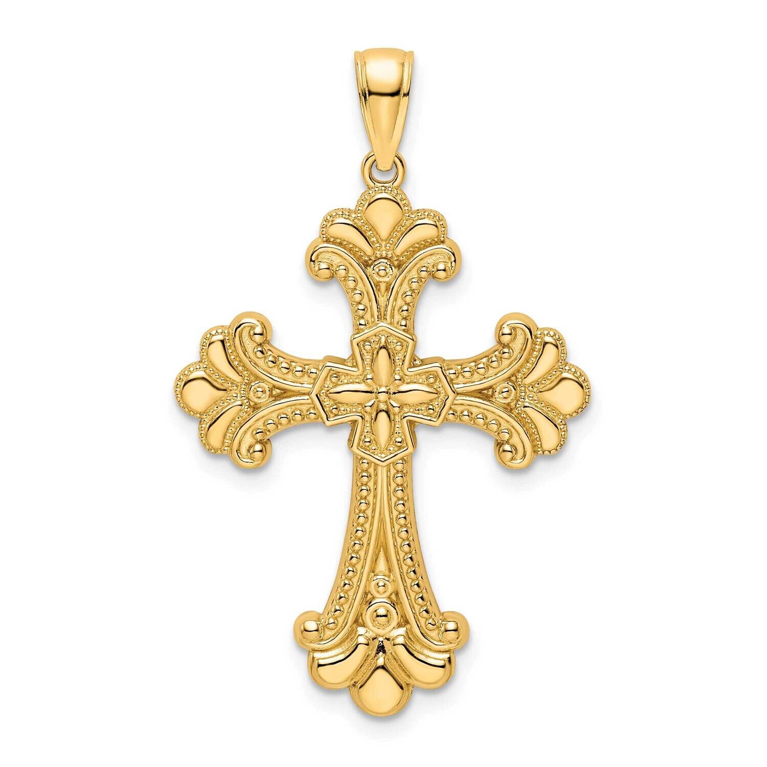 Beaded Fancy Cross Pendant 14k Polished Gold K9813, MPN: K9813,