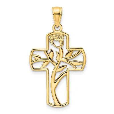 Flower Design Cross Pendant 14k Polished Gold K9815, MPN: K9815,