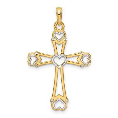 Diamond-Cut Cross Hearts Pendant 14k Gold With Rhodium K9790, MPN: K9790,