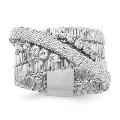 CZ 4 Row Wire Wrapped Ring Sterling Silver Rhodium-Plated J288258180354, MPN: J288258180354,