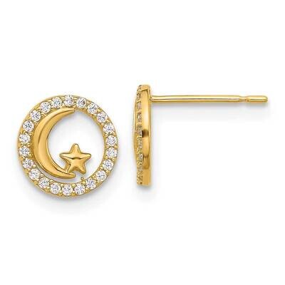 Madi K Polished CZ Moon Stars Post Earrings 14k Gold GK1172, MPN: GK1172,