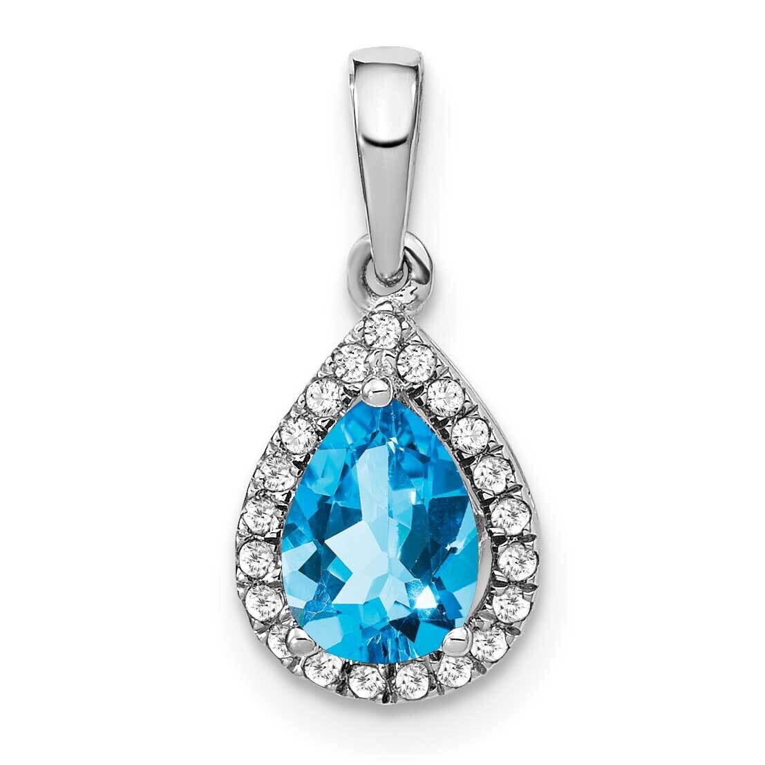 Pear Blue Topaz Diamond Halo Pendant 14k White Gold PM7052-BT-010-WA, MPN: PM7052-BT-010-WA,