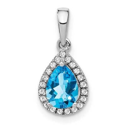 Pear Blue Topaz Diamond Halo Pendant 14k White Gold PM7052-BT-010-WA, MPN: PM7052-BT-010-WA,