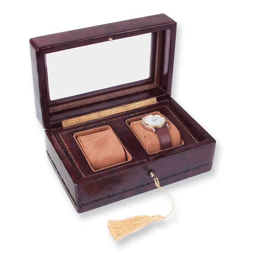 Brown Glass Top Two Genuine Cowhide Leather Watch Box GL6705, MPN: GL6705,