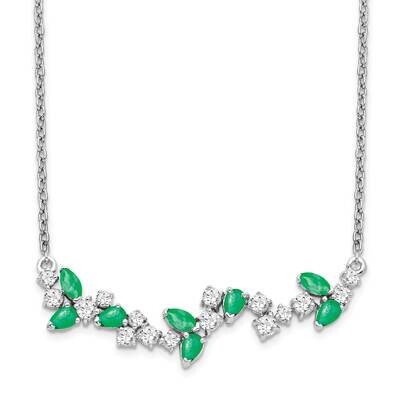 Diamond Cr Emerald Floral Bar Necklace 14k White Gold PM7254-CEM-038-WLG, MPN: PM7254-CEM-038-WLG, …