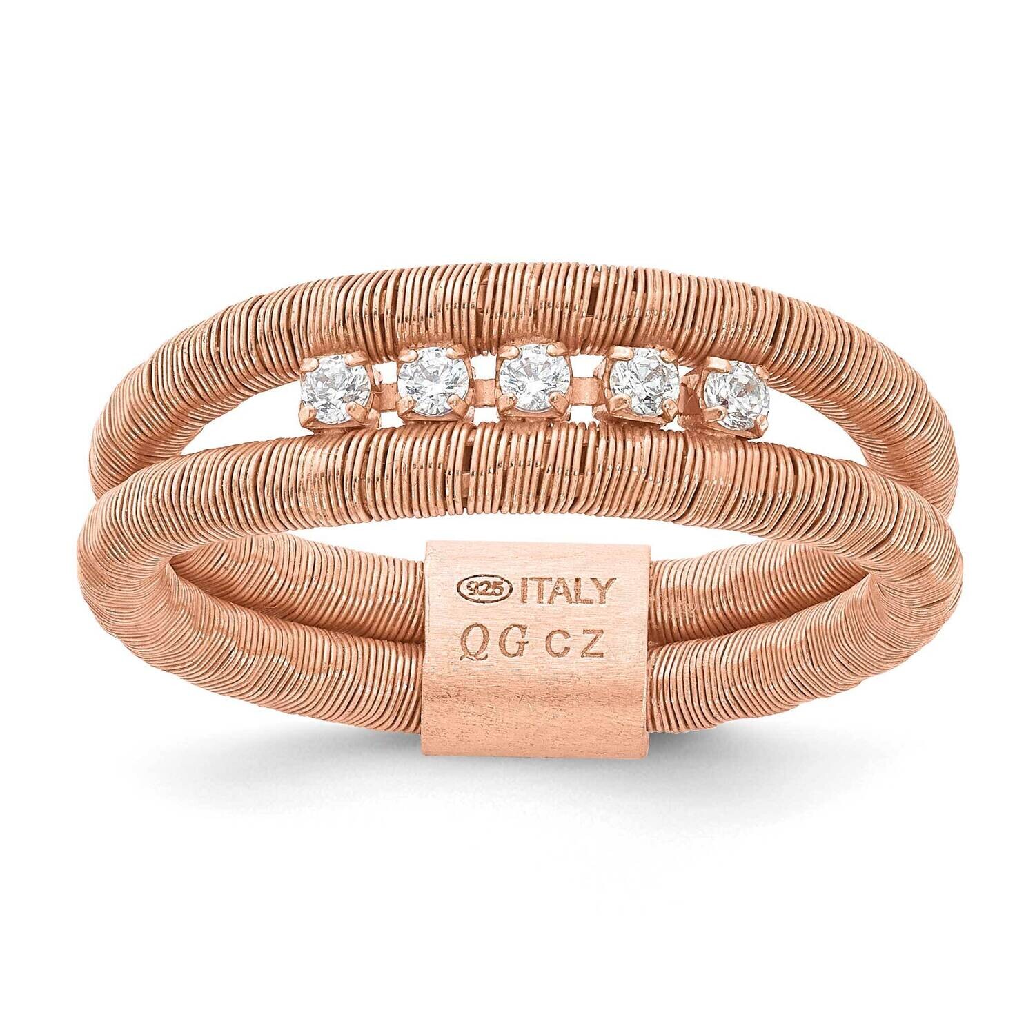 Rose Gold-Plated CZ Wire Wrapped 2 Row Ring Sterling Silver J287151171356, MPN: J287151171356,