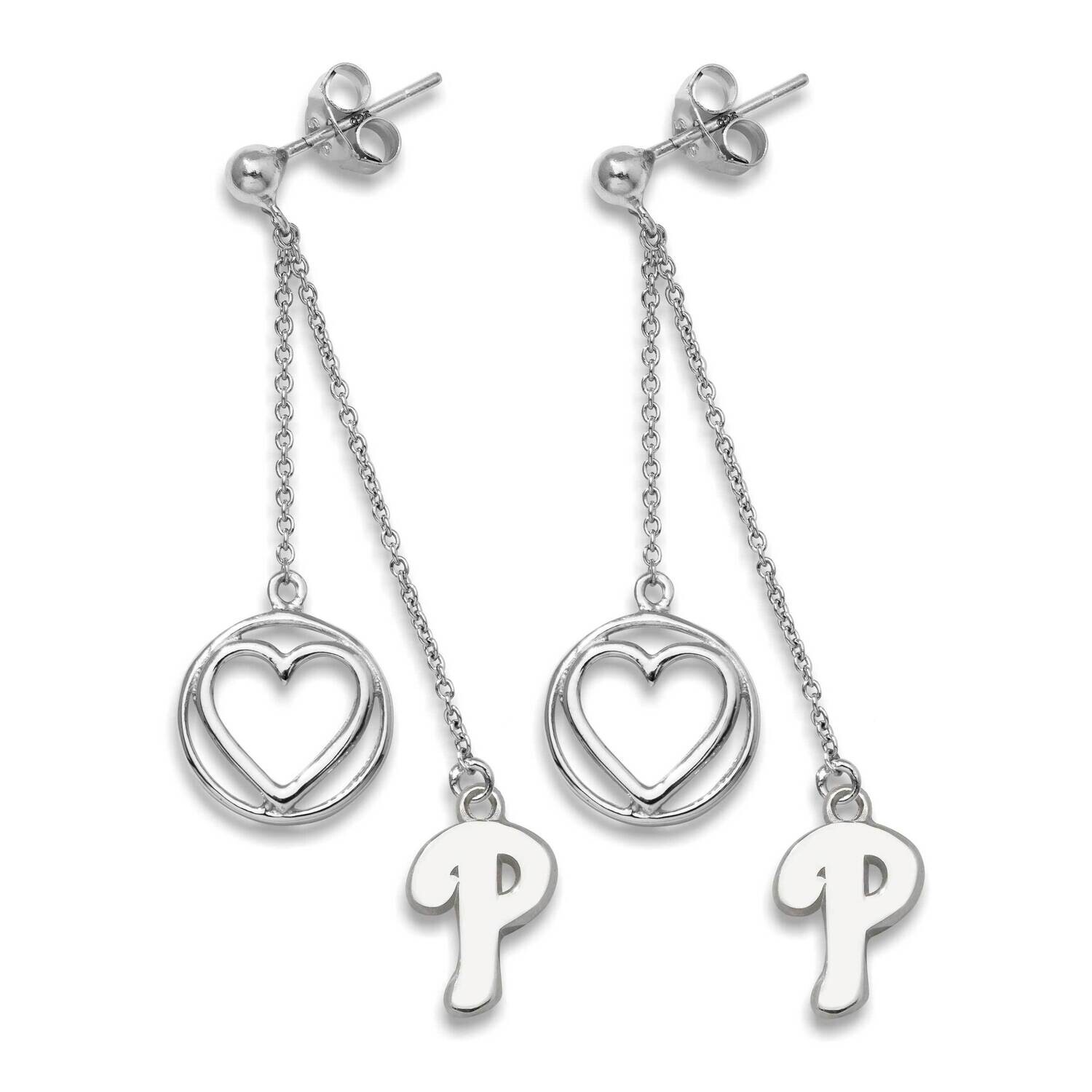 Philadelphia Phillies P Logo 3/8 Beloved Heart Earrng Sterling Silver PHI013BLERD-SS