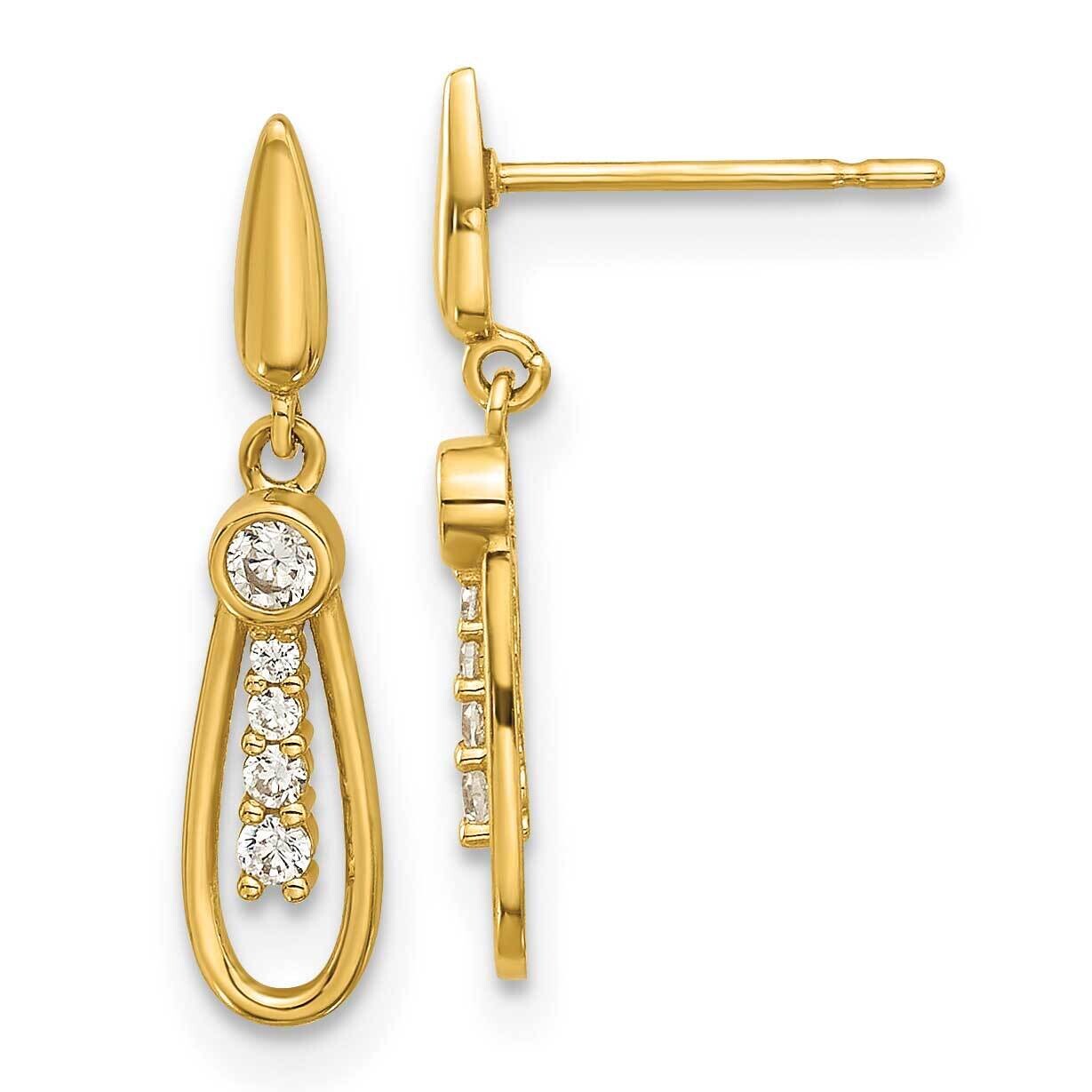 Madi K Polished CZ Fancy Post Dangle Earrings 14k Gold GK1190, MPN: GK1190,