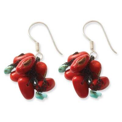 Coloring Bean &amp; Turquoise Chip Spongie Earrings Sterling Silver KWF722, MPN: KWF722, 883957765679