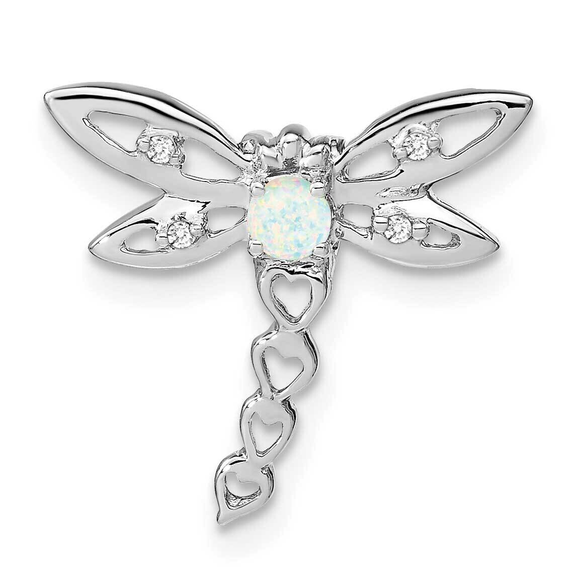 Created Opal Diamond Dragonfly Chain Slide 14k White Gold PM7039-OP-002-WA, MPN: PM7039-OP-002-WA,