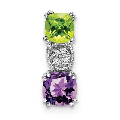 Peridot/Amethyst/Diamond Chain Slide 14k White Gold PM7130-PE/AM-003-WA, MPN: PM7130-PE/AM-003-WA,