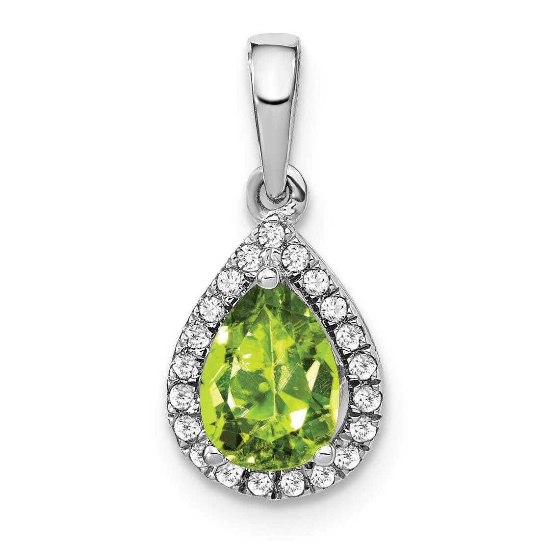 Pear Peridot Diamond Halo Pendant 14k White Gold PM7052-PE-010-WA, MPN: PM7052-PE-010-WA,