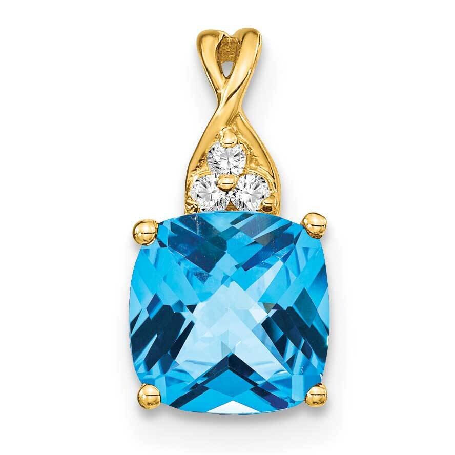 Checkerboard Blue Topaz Diamond Pendant 10k Gold PM4393-BT-003-1YA, MPN: PM4393-BT-003-1YA,