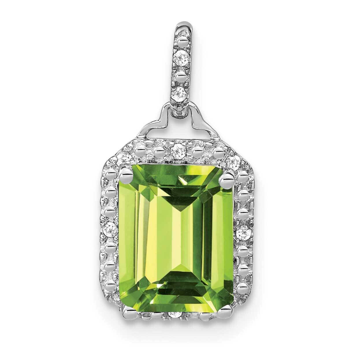 Emerald-Cut Peridot Diamond Halo Pendant 14k White Gold PM7051-PE-005-WA, MPN: PM7051-PE-005-WA,