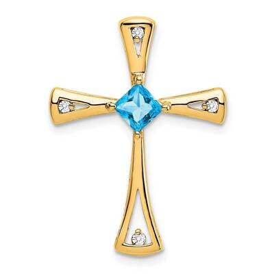 Blue Topaz Diamond Cross Chain Slide 14k Gold PM7031-BT-005-YA, MPN: PM7031-BT-005-YA,