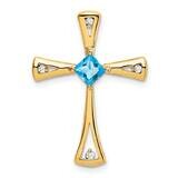 Blue Topaz Diamond Cross Chain Slide 14k Gold PM7031-BT-005-YA, MPN: PM7031-BT-005-YA,