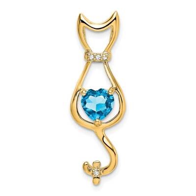Blue Topaz Diamond Cat Pendant 10k Gold PM7030-BT-002-1YA, MPN: PM7030-BT-002-1YA,