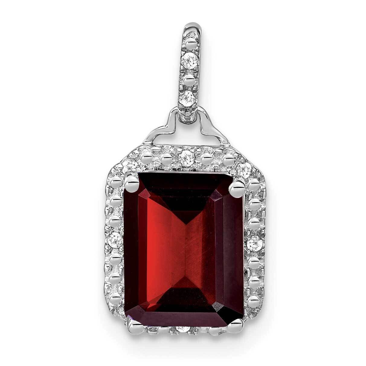 Emerald-Cut Garnet Diamond Halo Pendant 14k White Gold PM7051-GA-005-WA, MPN: PM7051-GA-005-WA,