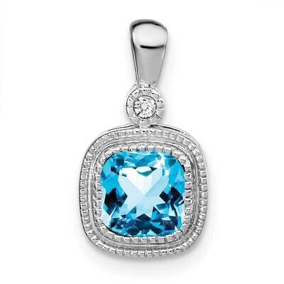 Cushion Blue Topaz Diamond Pendant 14k White Gold PM3665-BT-001-WA, MPN: PM3665-BT-001-WA,