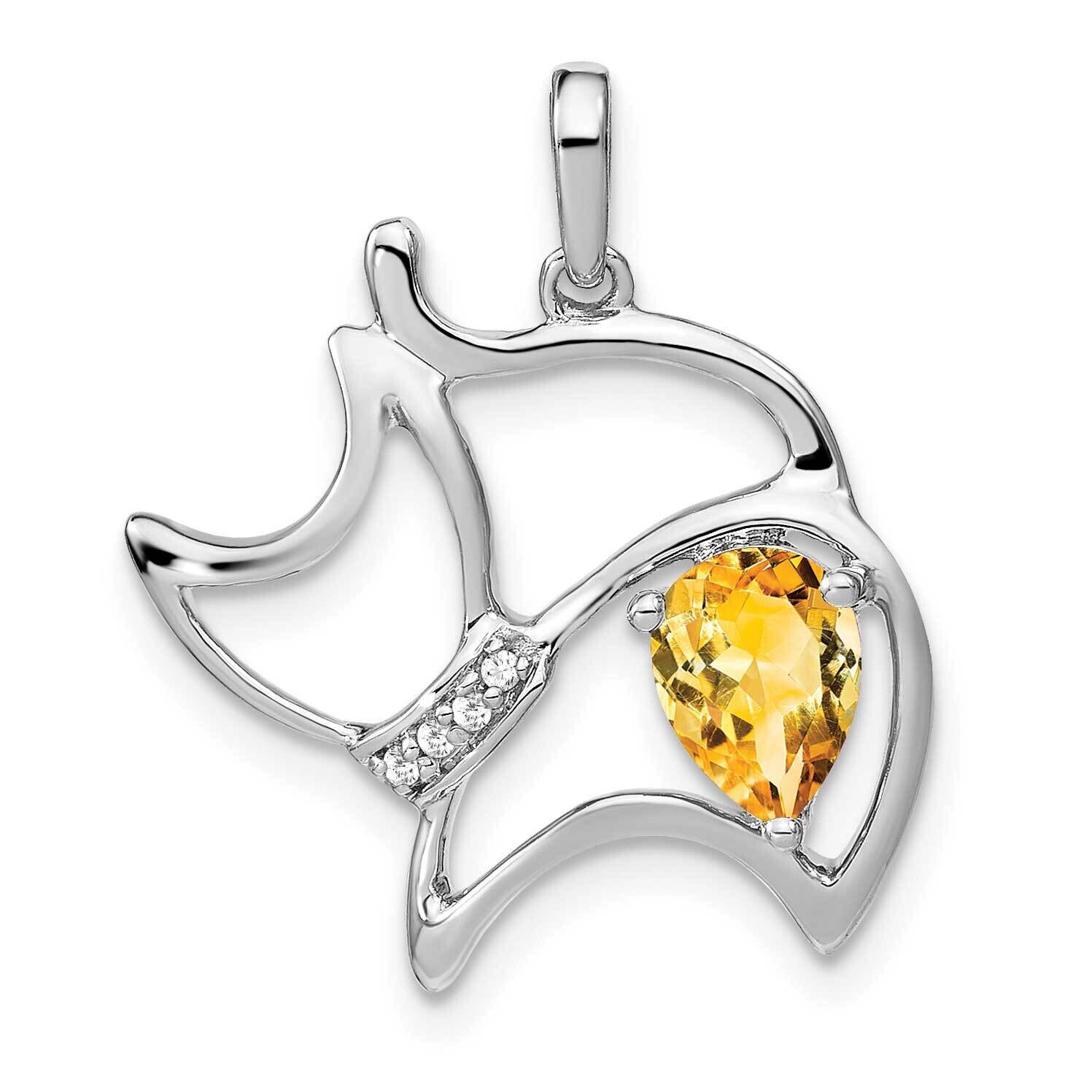 Citrine Diamond Cat Pendant 14k White Gold PM7038-CI-002-WA, MPN: PM7038-CI-002-WA,