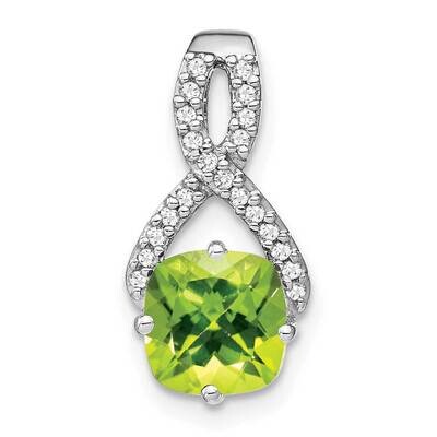 Cushion Peridot Diamond Pendant 14k White Gold PM7059-PE-010-WA, MPN: PM7059-PE-010-WA,