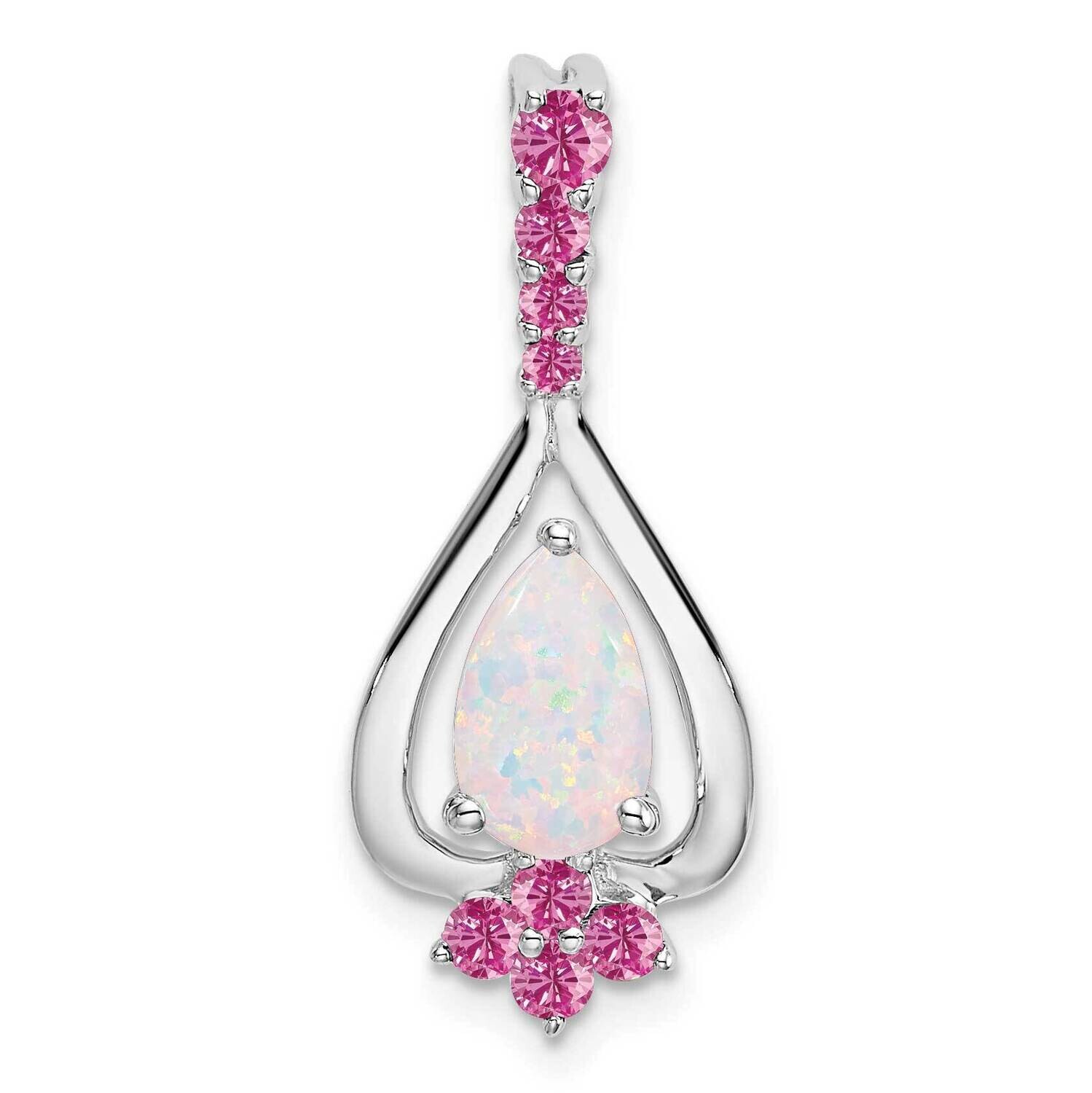 Pear Created Opal Created Pink Sapphire Pendant 14k White Gold PM7071-OP/CPS-W, MPN: PM7071-OP/CPS-…