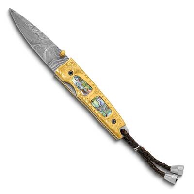 Damascus Steel 256 Layer Folding Blade Abalone Handle Knife KN3310, MPN: KN3310,