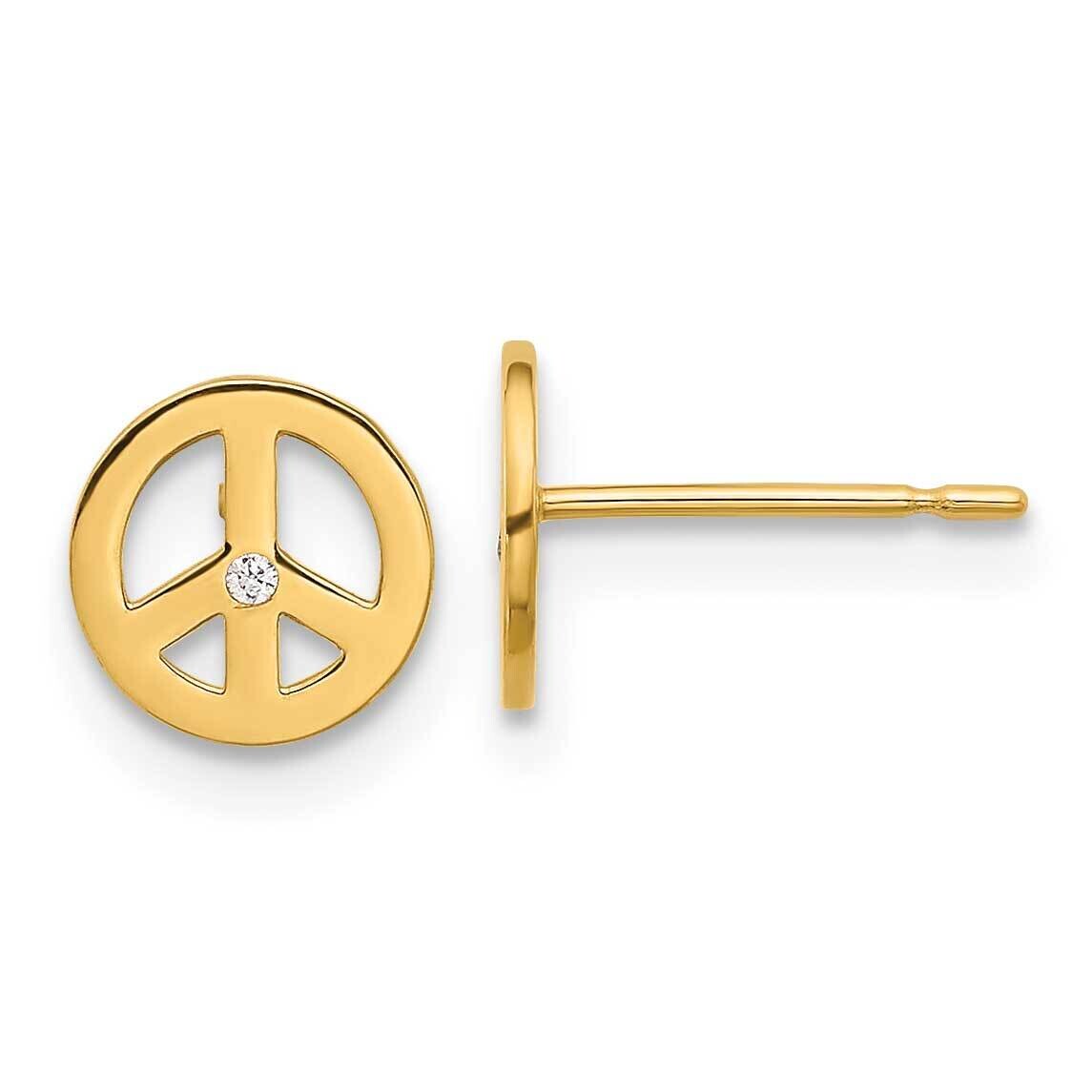 Madi K Polished CZ Peace Sign Post Earrings 14k Gold GK1188, MPN: GK1188,