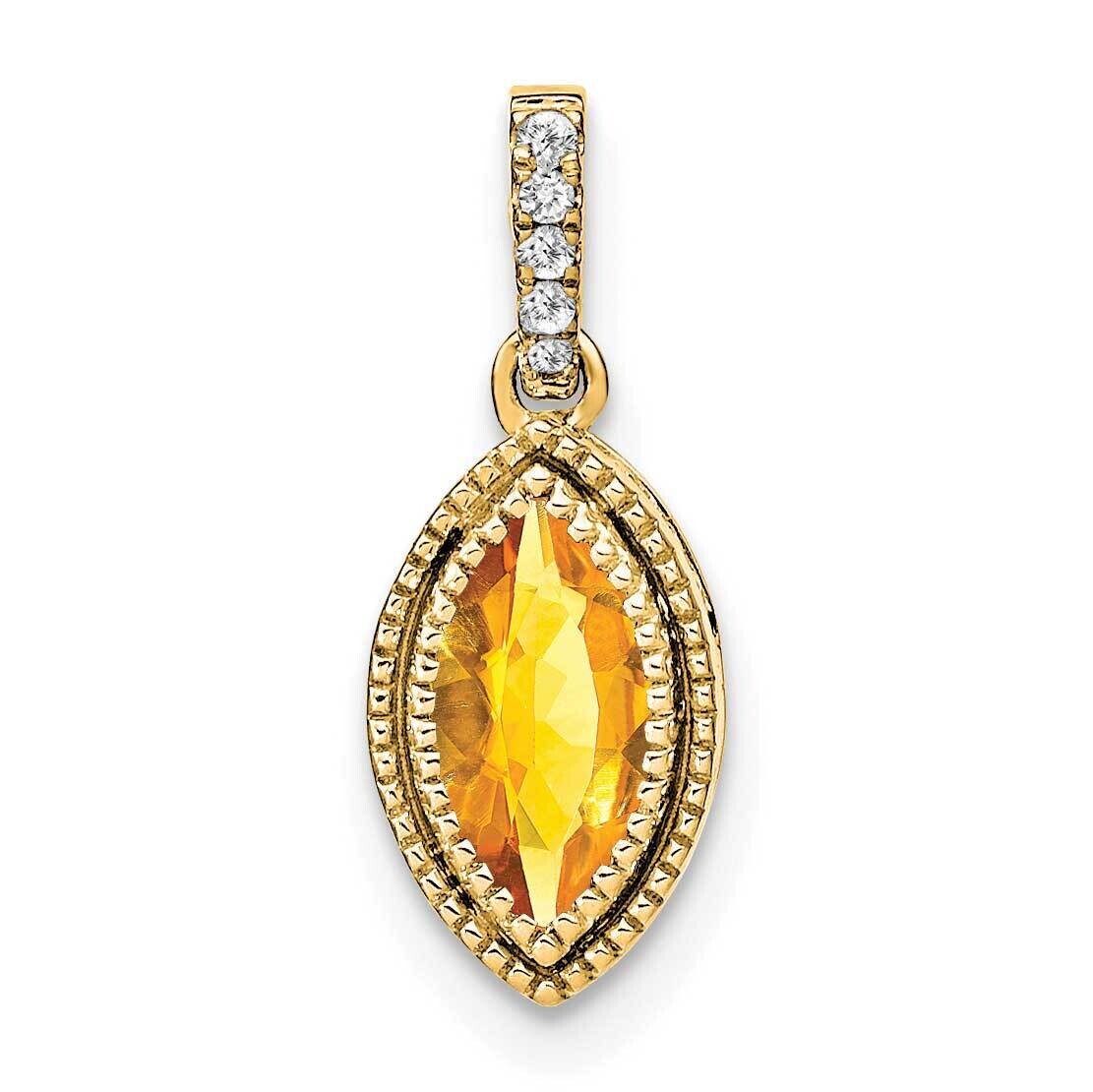 Marquise Citrine Diamond Pendant 14k Gold PM7095-CI-012-YA, MPN: PM7095-CI-012-YA,