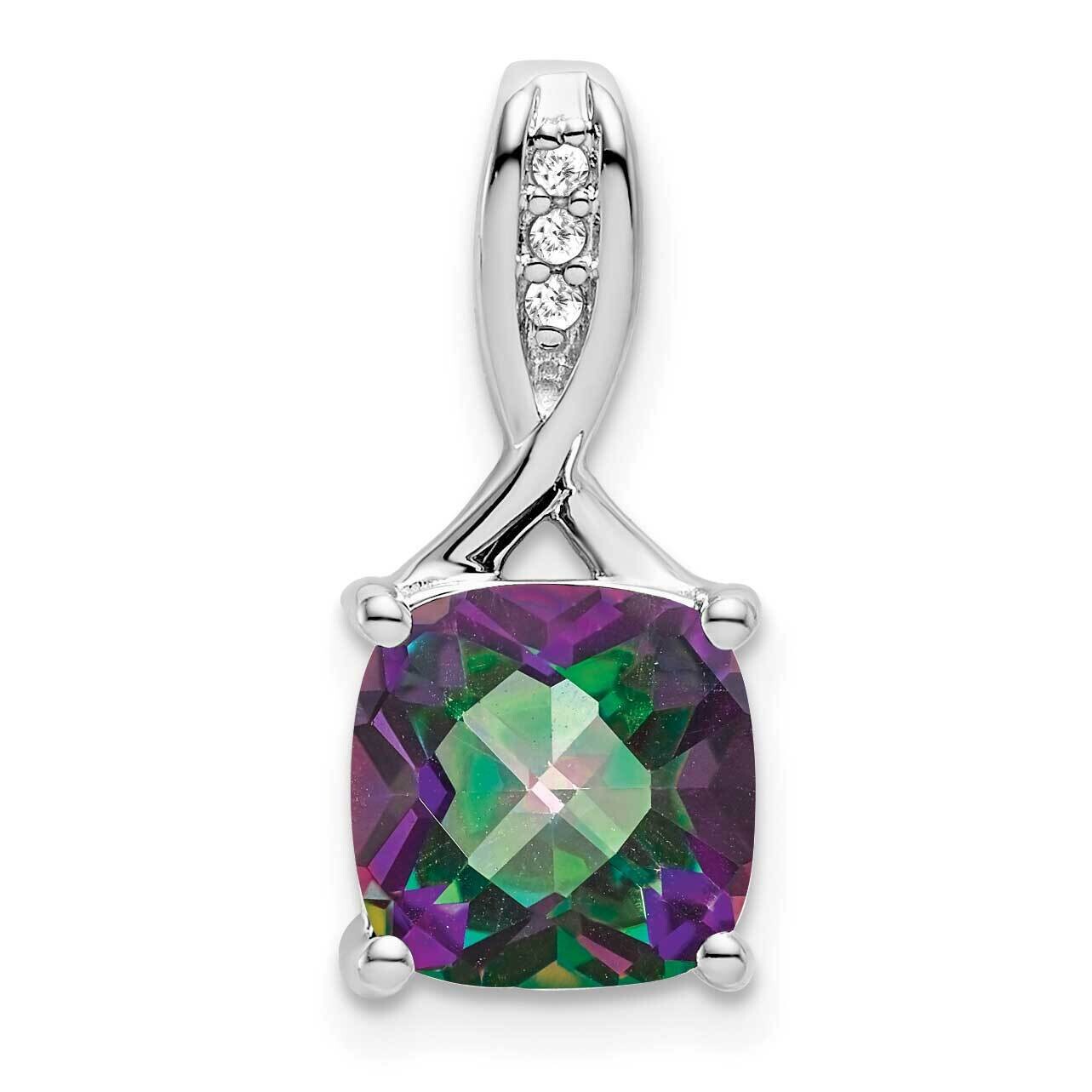 Cushion Mystic Fire Topaz Diamond Pendant 14k White Gold PM7062-FT-002-WA, MPN: PM7062-FT-002-WA,