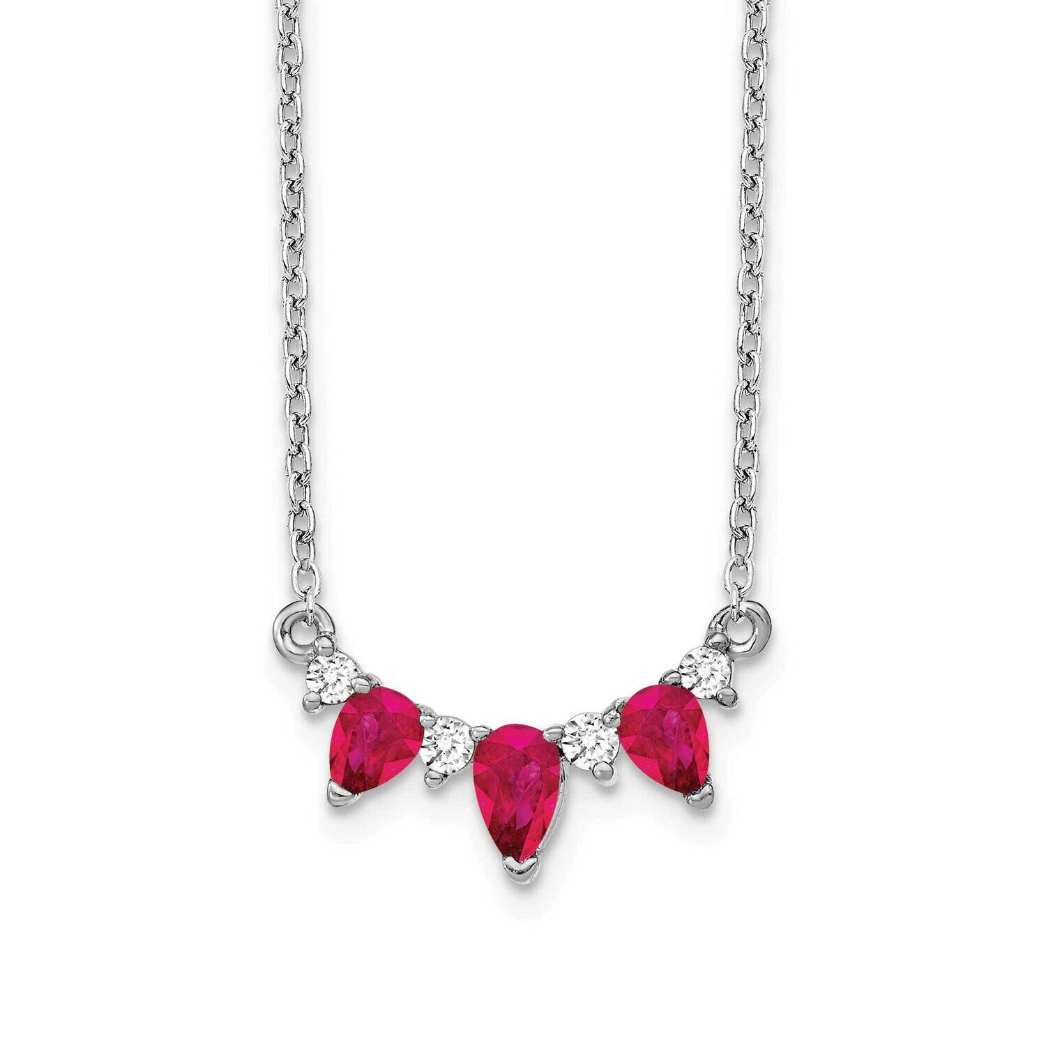 Diamond Created Ruby 18 Inch Necklace 14k White Gold PM7176-CRU-012-WLG