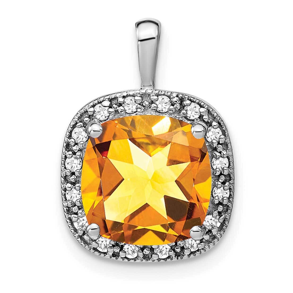 Cushion Citrine Diamond Pendant 14k White Gold PM7044-CI-016-WA, MPN: PM7044-CI-016-WA,