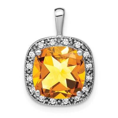Cushion Citrine Diamond Pendant 14k White Gold PM7044-CI-016-WA, MPN: PM7044-CI-016-WA,