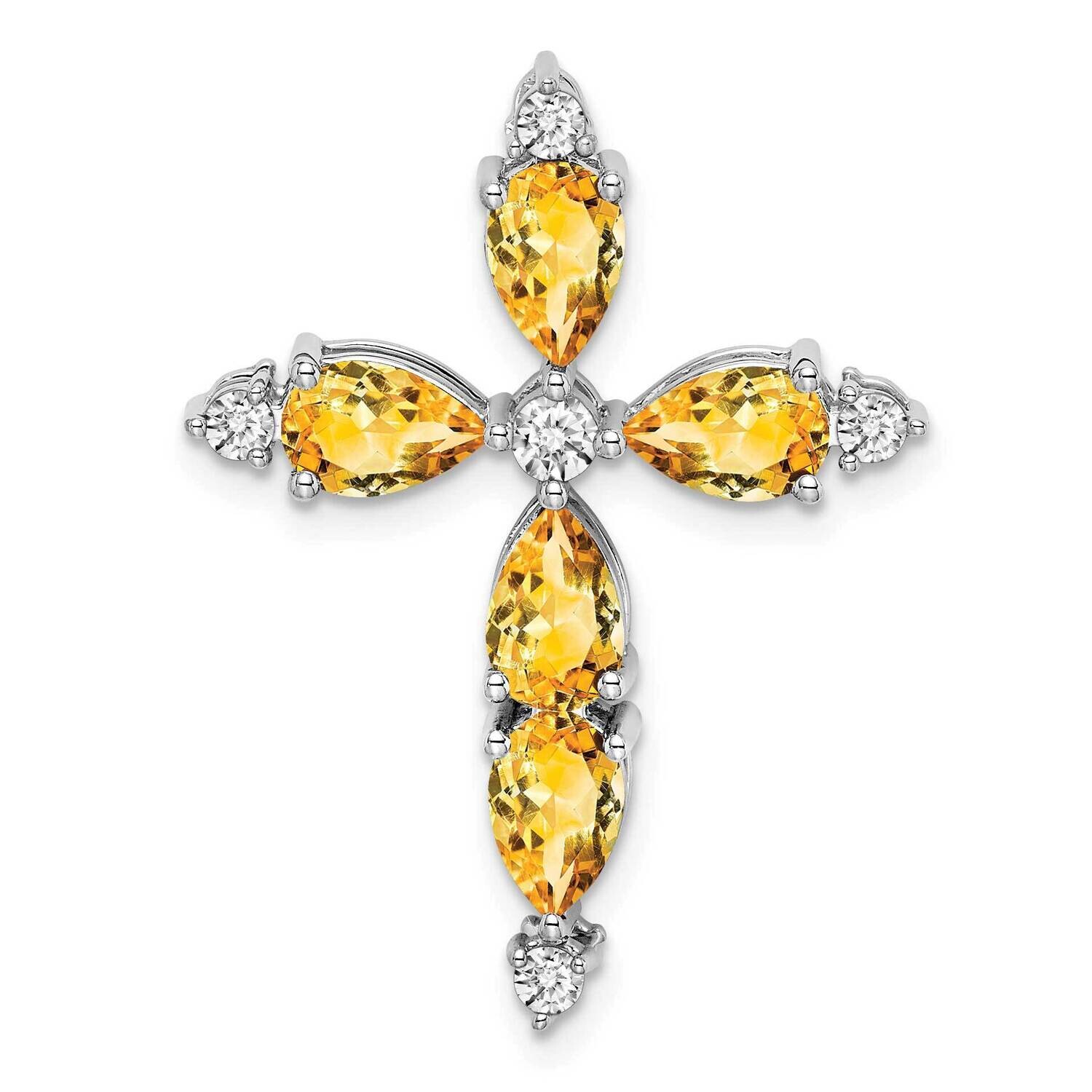 Citrine Diamond Cross Chain Slide 28 Inch 14k White Gold PM7040-CI-020-WA, MPN: PM7040-CI-020-WA,