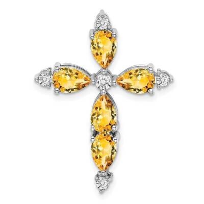 Citrine Diamond Cross Chain Slide 28 Inch 14k White Gold PM7040-CI-020-WA, MPN: PM7040-CI-020-WA,