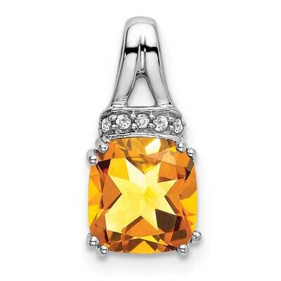 Cushion Citrine Diamond Pendant 14k White Gold PM7074-CI-004-WA, MPN: PM7074-CI-004-WA,