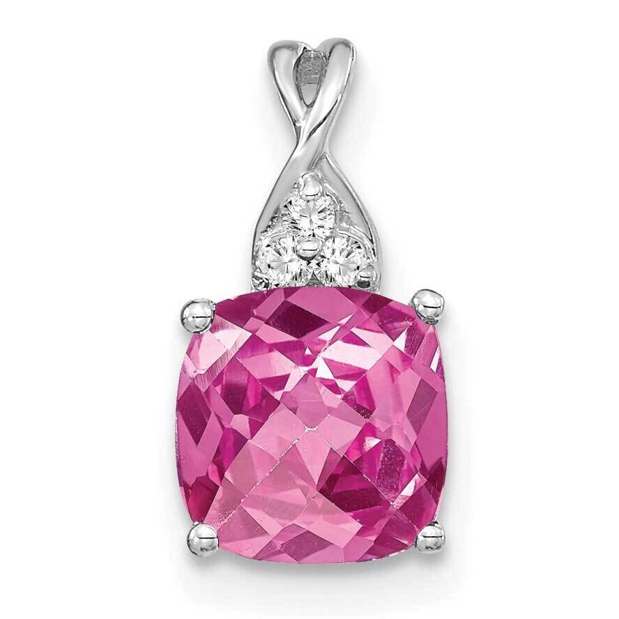 Checkerboard Created Pink Sapphire Diamond Pendant 14k White Gold PM4393-CPS-003-WA, MPN: PM4393-CP…