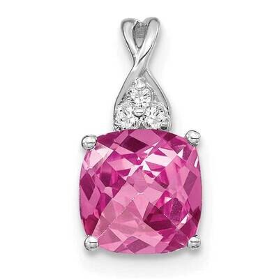 Checkerboard Created Pink Sapphire Diamond Pendant 14k White Gold PM4393-CPS-003-WA, MPN: PM4393-CP…