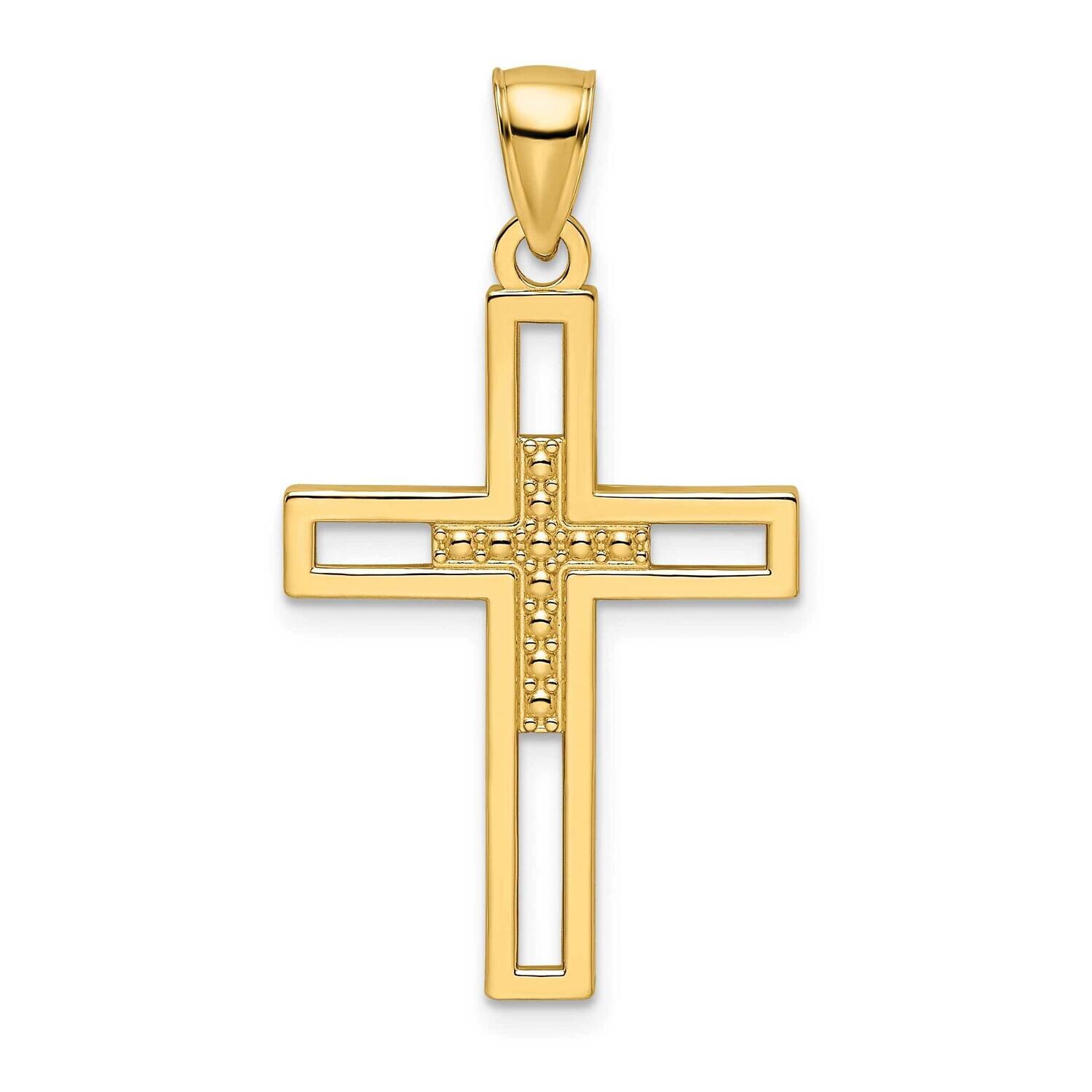 Beaded & Polished Double Cross Pendant 14k Gold K9892