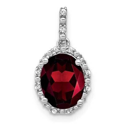 Oval Garnet Diamond Halo Pendant 14k White Gold PM7063-GA-006-WA, MPN: PM7063-GA-006-WA,