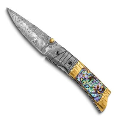 Damascus Steel 256 Layer Folding Blade Abalone Handle Knife KN3350, MPN: KN3350,