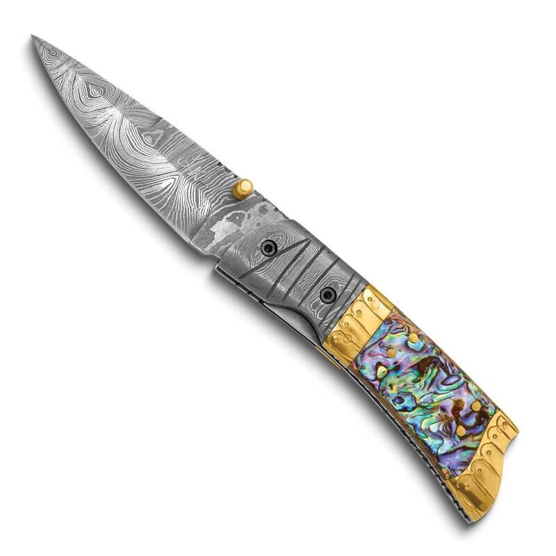 Damascus Steel 256 Layer Folding Blade Abalone Handle Knife KN3350