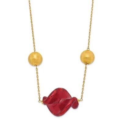 Red &amp; Gold Murano Glass Bead Necklace 14k Gold MUR20-16, MPN: MUR20-16, 191101119071