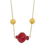 Red &amp; Gold Murano Glass Bead Necklace 14k Gold MUR20-16, MPN: MUR20-16, 191101119071