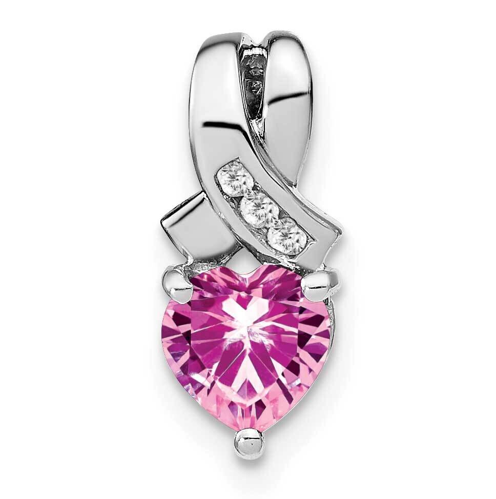 Rhod-Plated Created Pink Sapphire/Diamond Pendant Sterling Silver PM7401-CPS-003-SSA