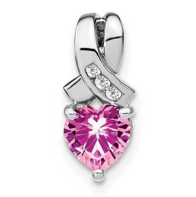 Rhod-Plated Created Pink Sapphire/Diamond Pendant Sterling Silver PM7401-CPS-003-SSA, MPN: PM7401-C…