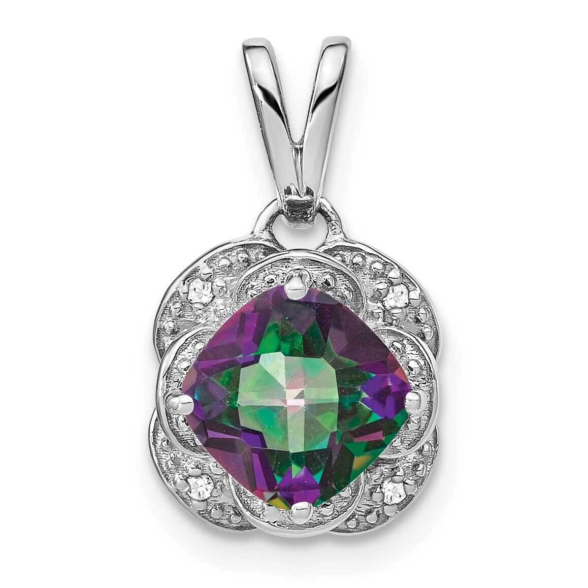 Cushion Mystic Fire Topaz Diamond Pendant 14k White Gold PM7037-FT-002-WA, MPN: PM7037-FT-002-WA,