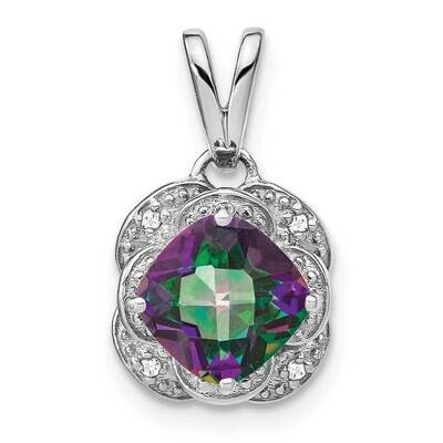 Cushion Mystic Fire Topaz Diamond Pendant 14k White Gold PM7037-FT-002-WA, MPN: PM7037-FT-002-WA,